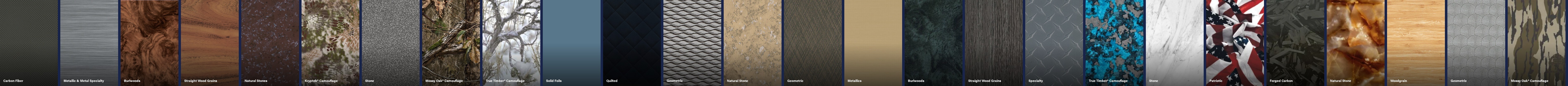 Surface pattern types including metallic, burlwood, wood grain, natural stone, and camouflage finishes